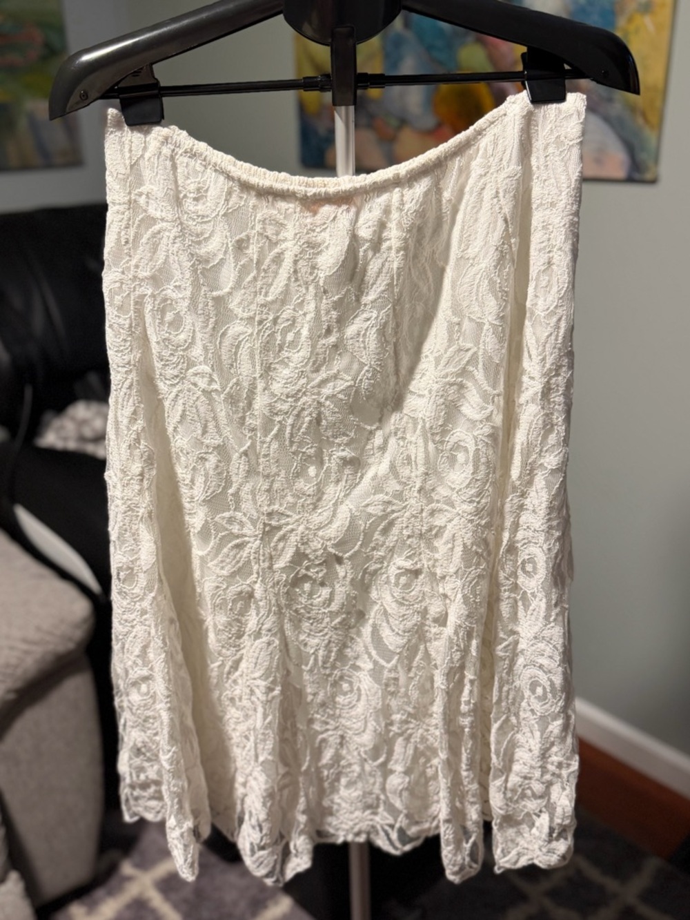 Midi white lace boho chic skirt 16p